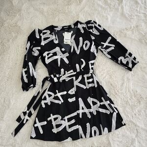 Desigual Black and White Graphic Kids Dress
